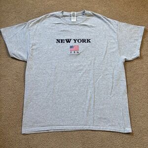 New York USA Embroiderd T-Shirt Mens Extra Large Gray Location